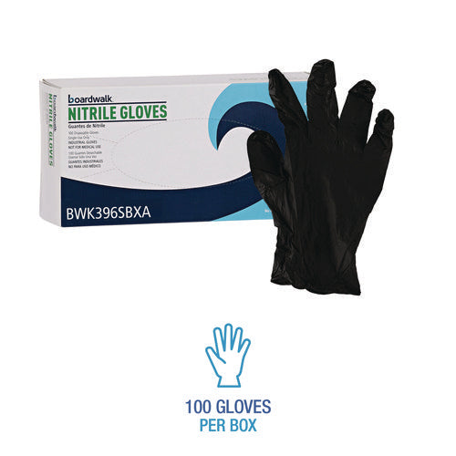 Image of Boardwalk® Disposable General-Purpose Powder-Free Nitrile Gloves, Small, Black, 4.4 mil, 100/Box, 10 Boxes/Carton