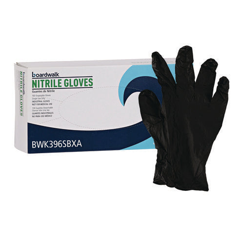 Image of Boardwalk® Disposable General-Purpose Powder-Free Nitrile Gloves, Small, Black, 4.4 mil, 100/Box