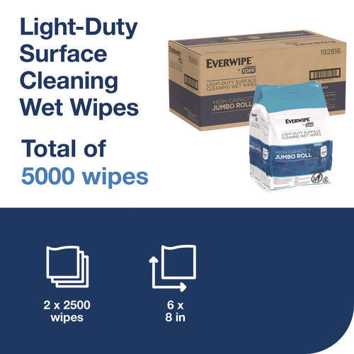 Image of Tork® Light-Duty Surface Cleaning Wet Wipe, 1-Ply, 8 x 6, Unscented, White, 2,500 Sheets/Roll, 2 Rolls/Carton