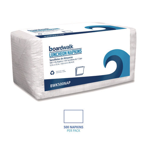 Image of Boardwalk® 1/4-Fold Lunch Napkins, 1-Ply, 12" x 12", White, 500/Pack