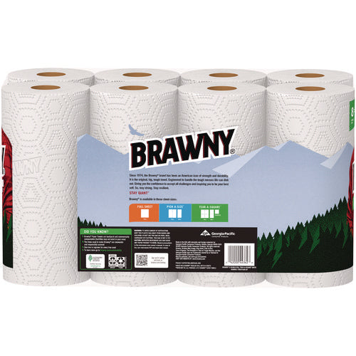 Image of Brawny® Tear-A-Square Perforated Kitchen Roll Towels, Double Roll, 2-Ply, 11" x 11", White, 120 Sheets/Roll, 8 Rolls/Pack