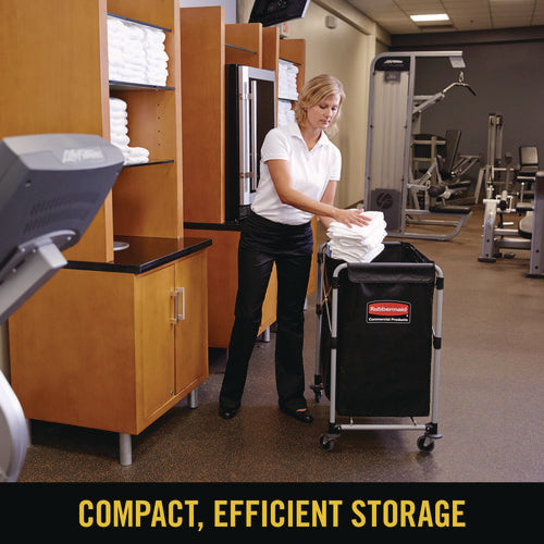 Image of Rubbermaid® Commercial One-Compartment Collapsible X-Cart, Synthetic Fabric, 4.98 cu ft Bin, 20.33" x 24.1" x 34", Black/Silver