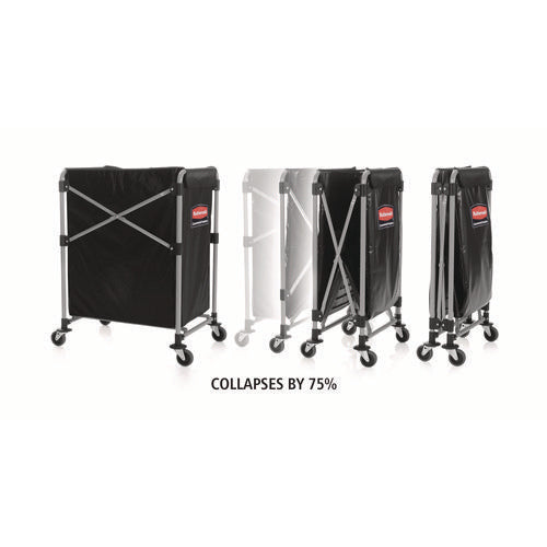 Image of Rubbermaid® Commercial One-Compartment Collapsible X-Cart, Synthetic Fabric, 4.98 cu ft Bin, 20.33" x 24.1" x 34", Black/Silver