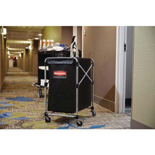 Image of Rubbermaid® Commercial One-Compartment Collapsible X-Cart, Synthetic Fabric, 4.98 cu ft Bin, 20.33" x 24.1" x 34", Black/Silver