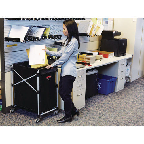 Image of Rubbermaid® Commercial One-Compartment Collapsible X-Cart, Synthetic Fabric, 4.98 cu ft Bin, 20.33" x 24.1" x 34", Black/Silver