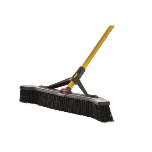 Image of Rubbermaid® Commercial Maximizer Push-To-Center Broom, Poly Bristles, 36 X 58.13, Steel Handle, Yellow/black