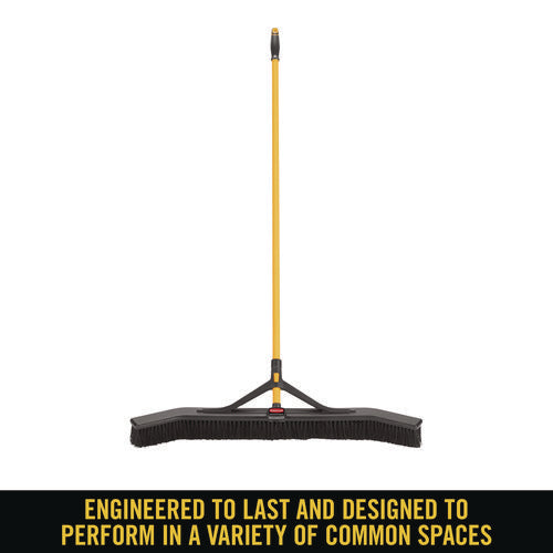Image of Rubbermaid® Commercial Maximizer Push-To-Center Broom, Poly Bristles, 36 X 58.13, Steel Handle, Yellow/black
