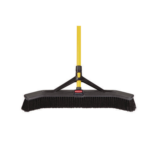 Image of Rubbermaid® Commercial Maximizer Push-To-Center Broom, Poly Bristles, 36 X 58.13, Steel Handle, Yellow/black