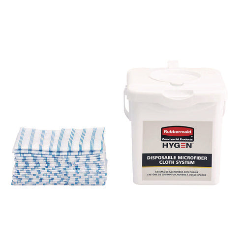 Image of Rubbermaid® Commercial HYGEN Disposable Microfiber Cleaning Cloths, 12 x 12, White/Blue Stripe, 600/Carton
