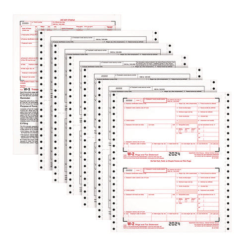 Image of Adams® 4-Part W-2 Continuous Feed Tax Forms, Fiscal Year: 2024, Four-Part Carbonless, 5.5 x 8.5, 2 Forms/Sheet, 24 Forms Total