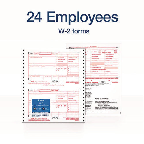 Image of Adams® 4-Part W-2 Continuous Feed Tax Forms, Fiscal Year: 2024, Four-Part Carbonless, 5.5 x 8.5, 2 Forms/Sheet, 24 Forms Total