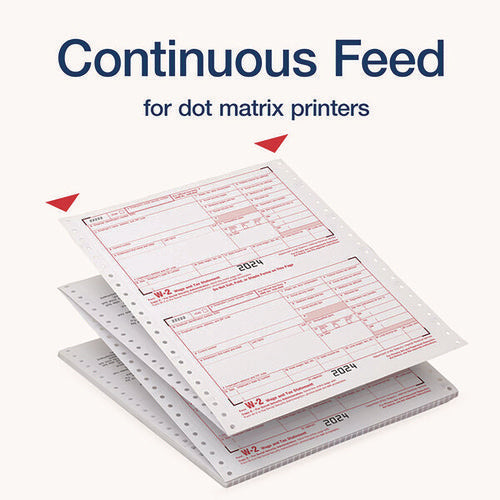 Image of Adams® 4-Part W-2 Continuous Feed Tax Forms, Fiscal Year: 2024, Four-Part Carbonless, 5.5 x 8.5, 2 Forms/Sheet, 24 Forms Total