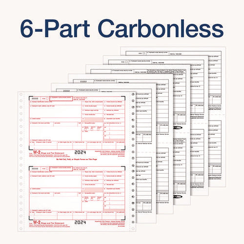 Image of Adams® 4-Part W-2 Continuous Feed Tax Forms, Fiscal Year: 2024, Four-Part Carbonless, 5.5 x 8.5, 2 Forms/Sheet, 24 Forms Total