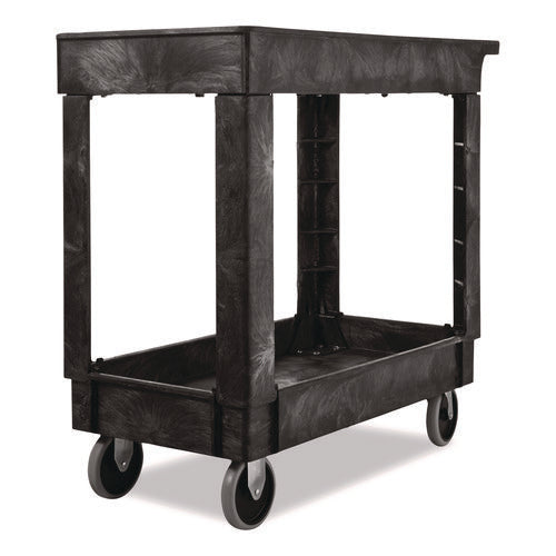 Image of Rubbermaid® Commercial Heavy-Duty Flat-Handle Maintenance/Utility Cart, Plastic, 2 Shelves, 500 lb Capacity, 34.13" x 17.38" x 32.38", Black