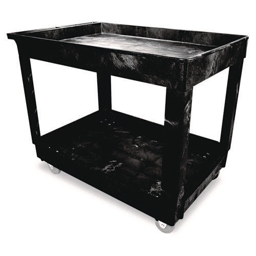 Image of Rubbermaid® Commercial Heavy-Duty Flat-Handle Maintenance/Utility Cart, Plastic, 2 Shelves, 500 lb Capacity, 24" x 40" x 31.25", Black