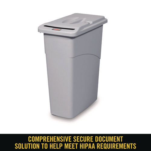 Image of Rubbermaid® Commercial Slim Jim Confidential Document Waste Receptacle with Lid, 23 gal, Light Gray