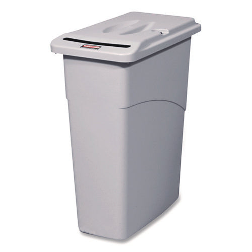 Image of Rubbermaid® Commercial Slim Jim Confidential Document Waste Receptacle with Lid, 23 gal, Light Gray