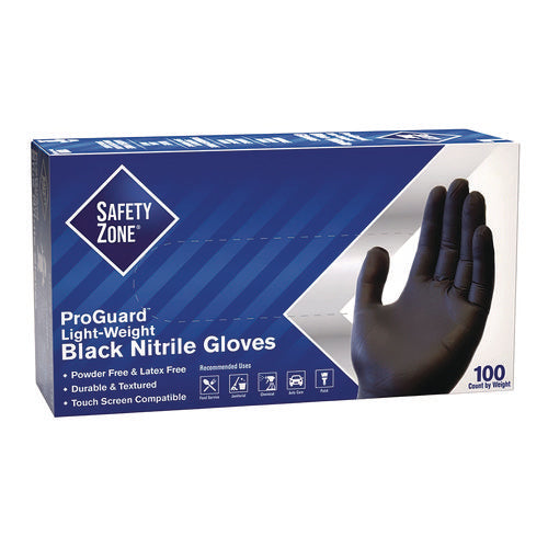 Image of Safety Zone® ProGuard Powder Free Nitrile Gloves, X-Large, Black, 100/Box