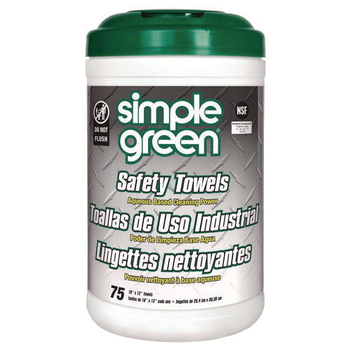 Image of Simple Green® Safety Towels, 1-Ply, 10 x 11.75, White, Unscented, 75/Canister, 6 Canisters/Carton