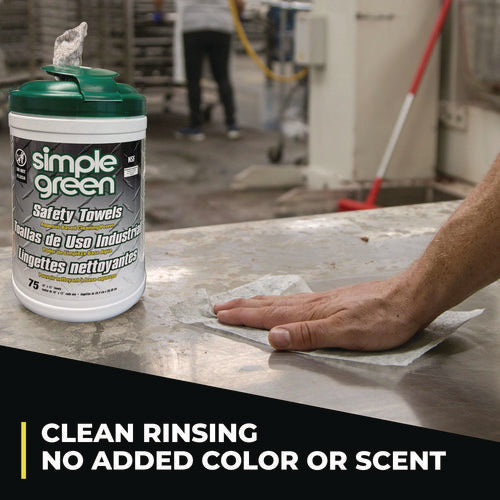 Image of Simple Green® Safety Towels, 1-Ply, 10 x 11.75, White, Unscented, 75/Canister, 6 Canisters/Carton