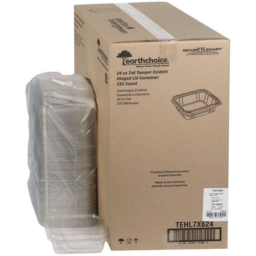 Image of Pactiv Evergreen EarthChoice Tamper Evident Recycled Hinged Lid Deli Container, 24 oz, 7.25 x 6.37 x 2, Clear, Plastic, 231/Carton