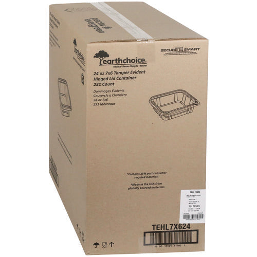 Image of Pactiv Evergreen EarthChoice Tamper Evident Recycled Hinged Lid Deli Container, 24 oz, 7.25 x 6.37 x 2, Clear, Plastic, 231/Carton