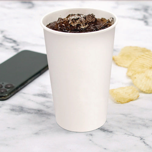 Image of SOLO® Double Sided Poly (DSP) Paper Cold Cups, 16 oz, White, 50 Cups/Sleeve, 20 Sleeves/Carton