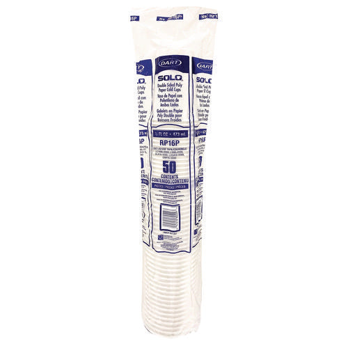 Image of SOLO® Double Sided Poly (DSP) Paper Cold Cups, 16 oz, White, 50 Cups/Sleeve, 20 Sleeves/Carton