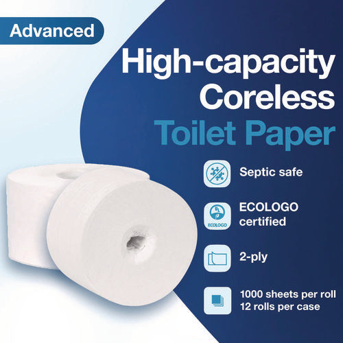 Image of Tork® Advanced Coreless High Capacity Bath Tissue, 2-Ply, White, 1,000 Sheets/Roll, 12 Rolls/Carton