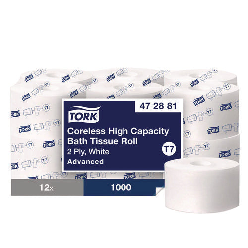 Image of Tork® Advanced Coreless High Capacity Bath Tissue, 2-Ply, White, 1,000 Sheets/Roll, 12 Rolls/Carton
