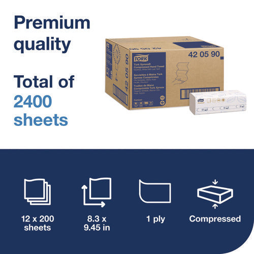 Image of Tork® Xpress Compressed Multifold Hand Towels, 1-Ply, 8.3 x 9.45, White, 200/Pack, 12 Packs/Carton