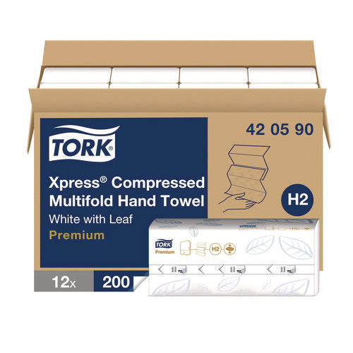 Image of Tork® Xpress Compressed Multifold Hand Towels, 1-Ply, 8.3 x 9.45, White, 200/Pack, 12 Packs/Carton
