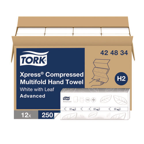 Image of Tork® Xpress Compressed Multifold Hand Towels, 1-Ply, 8.3 x 9.25, White, 250/Pack, 12 Packs/Carton