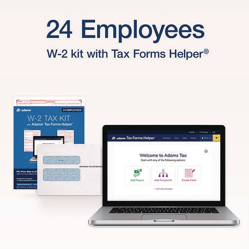 Image of Adams® 6-Part W-2 Tax Form Kit with Security Envelopes and Tax Forms Helper, 2024, 8.5 x 5.5, 2 Forms/Sheet, 24 Forms Total