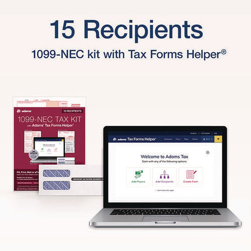 Image of Adams® 4-Part 1099-NEC Tax Form Kit with Security Envelopes and Tax Forms Helper, 2024, 8.5 x 3.66, 3 Forms/Sheet, 15 Forms Total