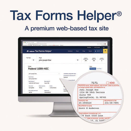 Image of Adams® 4-Part 1099-NEC Tax Form Kit with Security Envelopes and Tax Forms Helper, 2024, 8.5 x 3.66, 3 Forms/Sheet, 15 Forms Total
