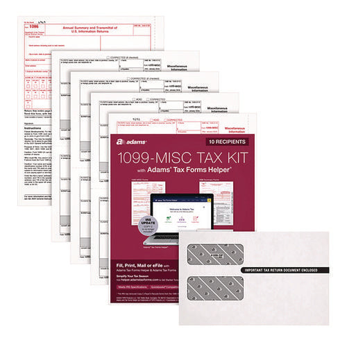 Image of Adams® 4-Part 1099-MISC Tax Form Kit with Security Envelopes and Tax Forms Helper, 2024, 8 x 5, 2 Forms/Sheet, 10 Forms Total