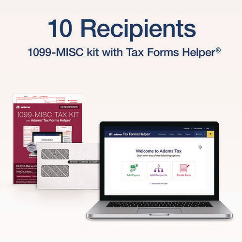 Image of Adams® 4-Part 1099-MISC Tax Form Kit with Security Envelopes and Tax Forms Helper, 2024, 8 x 5, 2 Forms/Sheet, 10 Forms Total
