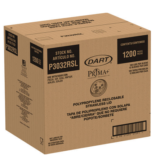 Image of Dart® Prima Strawless Plastic Lids, Fits 30 oz to 32 oz Cold Cups, Clear, 100/Sleeve, 12 Sleeves/Carton