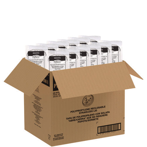 Image of Dart® Prima Strawless Plastic Lids, Fits 30 oz to 32 oz Cold Cups, Clear, 100/Sleeve, 12 Sleeves/Carton