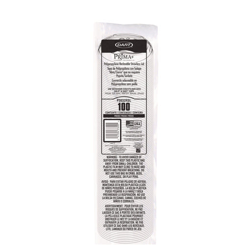 Image of Dart® Prima Strawless Plastic Lids, Fits 30 oz to 32 oz Cold Cups, Clear, 100/Sleeve, 12 Sleeves/Carton