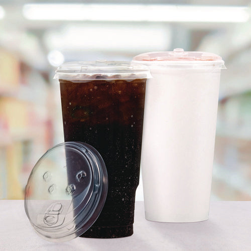 Image of Dart® Prima Strawless Plastic Lids, Fits 30 oz to 32 oz Cold Cups, Clear, 100/Sleeve, 12 Sleeves/Carton