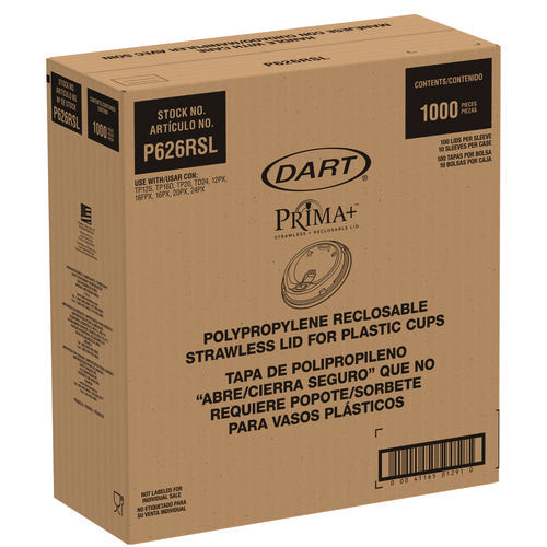 Image of Dart® Prima Strawless Plastic Lids, Fits 12 oz to 26 oz Cold Cups, Clear, 100/Sleeve, 10 Sleeves/Carton