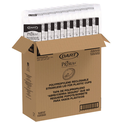 Image of Dart® Prima Strawless Plastic Lids, Fits 12 oz to 26 oz Cold Cups, Clear, 100/Sleeve, 10 Sleeves/Carton