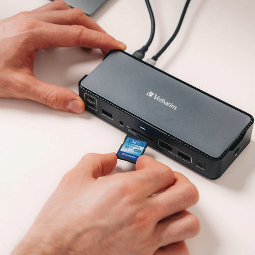 Image of Verbatim® USB-C Pro Docking Station 15-in-1, Audio/DisplayPort/HDMI/Micro SD/RJ45/SD/USB-A/USB-C, Gray