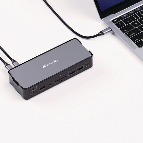 Image of Verbatim® USB-C Pro Docking Station 15-in-1, Audio/DisplayPort/HDMI/Micro SD/RJ45/SD/USB-A/USB-C, Gray