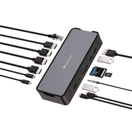 Image of Verbatim® USB-C Pro Docking Station 15-in-1, Audio/DisplayPort/HDMI/Micro SD/RJ45/SD/USB-A/USB-C, Gray