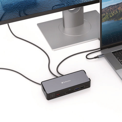 Image of Verbatim® USB-C Pro Docking Station 15-in-1, Audio/DisplayPort/HDMI/Micro SD/RJ45/SD/USB-A/USB-C, Gray