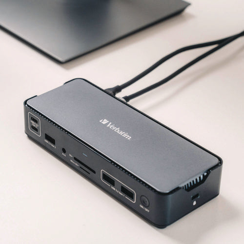 Image of Verbatim® USB-C Pro Docking Station 15-in-1, Audio/DisplayPort/HDMI/Micro SD/RJ45/SD/USB-A/USB-C, Gray