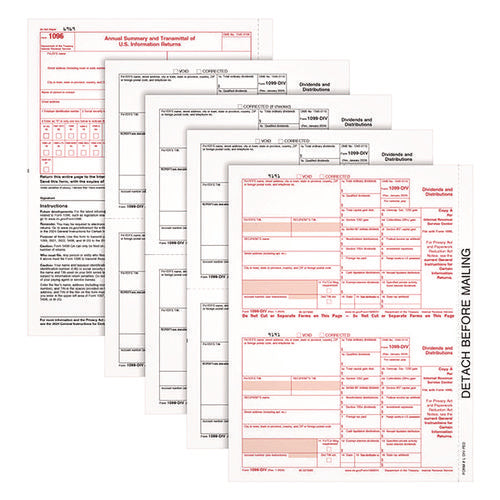Image of Adams® 4-Part 1099-DIV Tax Forms with Tax Forms Helper, Fiscal Year: 2024, 4-Part Carbonless, 8 x 5.5, 2 Forms/Sheet, 24 Forms Total